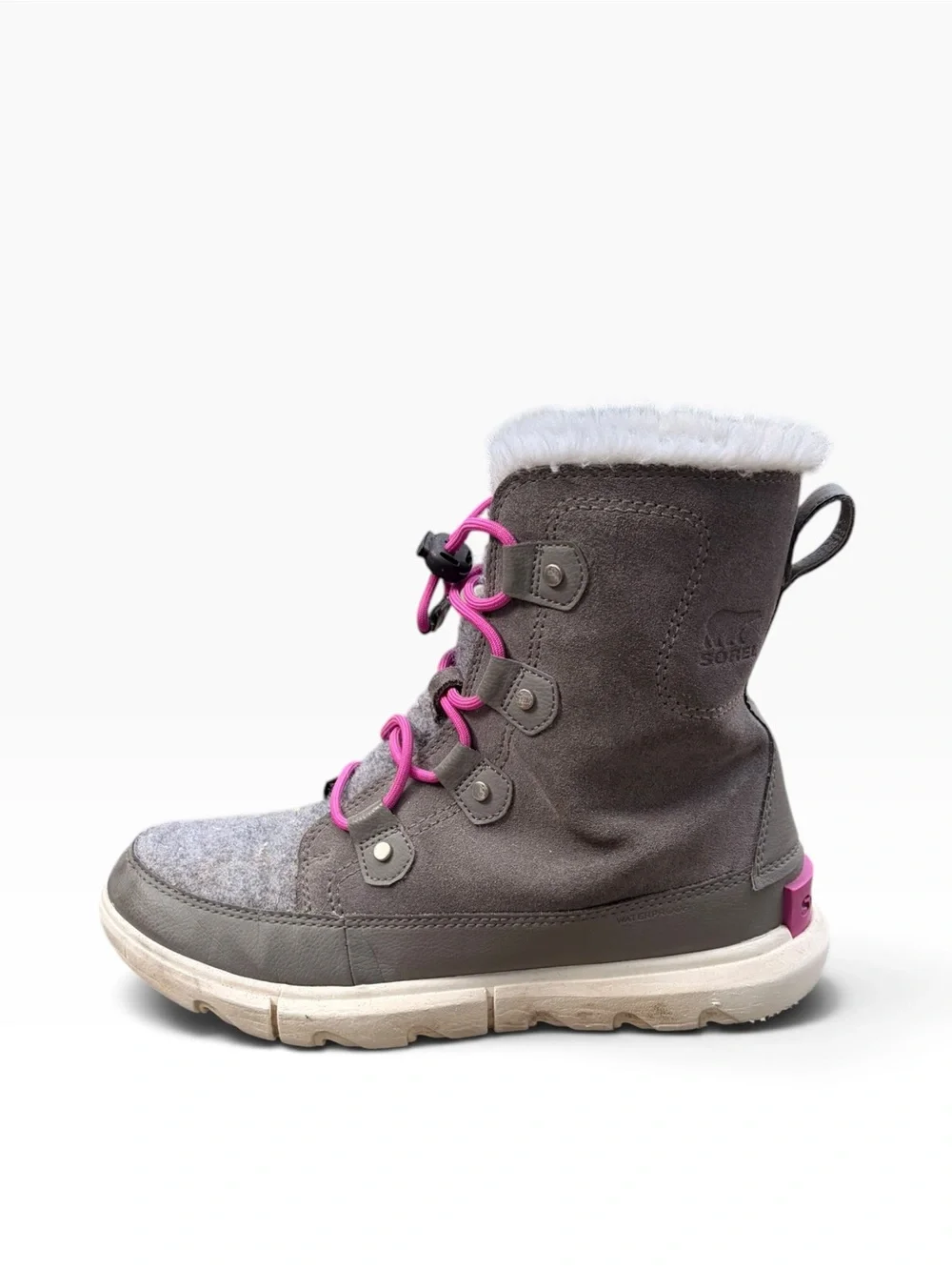 Sorel Kids Explorer Waterproof Boot Gray Pink White Size 6
